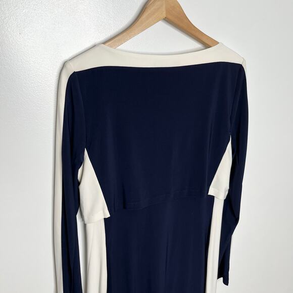 Lauren Ralph Lauren Womens Sheath Dress 14P Navy Cream Color Block Layered - Picture 6 of 15